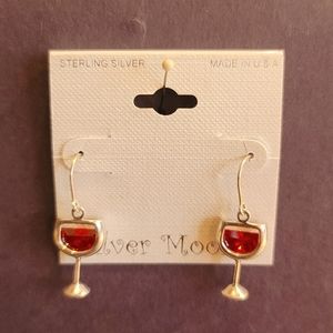 NWOT Sterling Silver Red Wine Earrings